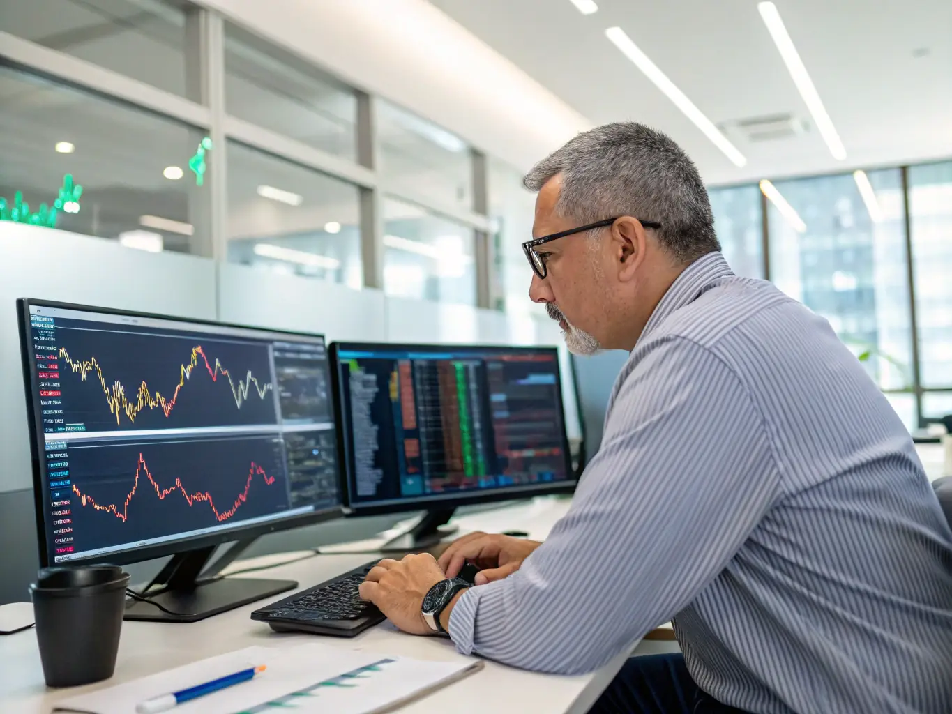 An image depicting a financial analyst reviewing data charts with a satisfied expression, symbolizing the data-driven approach of Growing-Businesses.online.
